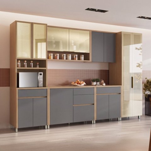 Cozinha 6 Peças 13 Portas Cristaleira Condessa Torre Quente 100% MDF
