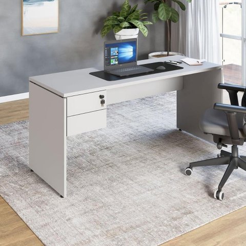 Mesa para Escritório com Gaveteiro Pé Painel 2 Gavetas 160cm Cinza F5 Office