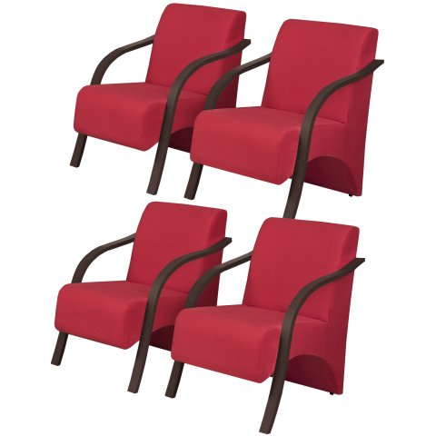 Kit 4 Poltronas Decorativas Vênus Braço Madeira 1Lugar DSalla Suede Vermelho