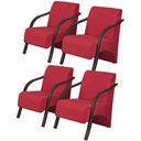 Ver imagem 1 de Kit 4 Poltronas Decorativas Vênus Braço Madeira 1Lugar DSalla Suede Vermelho