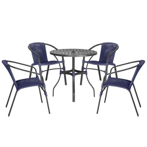 04 Cadeiras Floripa e Mesa Roma 80cm Preta Trama Original Azul