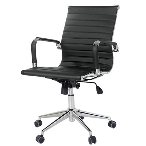 Cadeira Escritório Giratória Baixa Diretor Esteirinha Anm04d Anima Pu Preto Base Rodízio Cromado