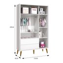 Ver imagem 3 de Dormitório Infantil Theo Retrô 3 Portas, Cômoda 1 Porta e Berço Branco com Pés Amadeirado - Reller M