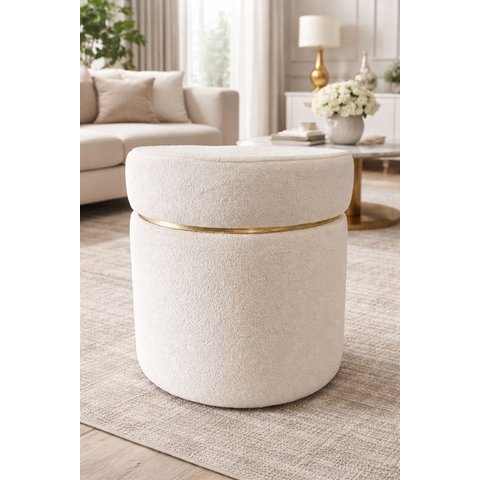 Puff Cinta Superior Dourada em Tecido Boucle/ Palha