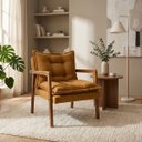 Ver imagem 1 de Poltrona em Madeira Maciça Confortável Sala Design Elegante Estofado Boucle Estilo Sofisticado