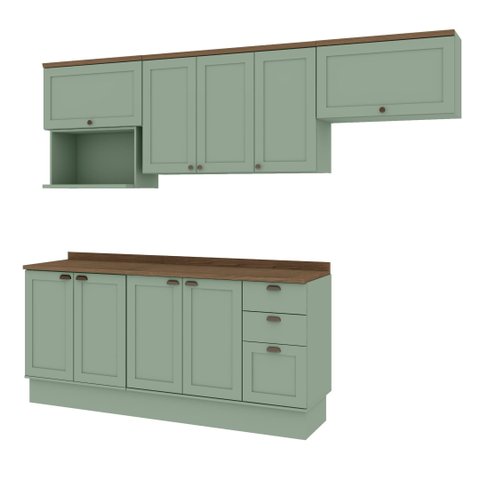 Cozinha Completa 6PÇS 9 Pts 3 Gav Iluminata Verde Mint/Ebano