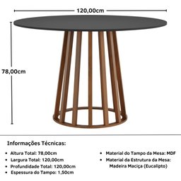 Conjunto Mesa de Jantar Redonda Talia Amadeirada Preta 120cm com 4 Cadeiras Marcela - Preto - 8