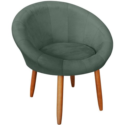 Poltrona Sala Decorativa Moderna Estofada para Recepção Resistente Tecido Veludo Pés de Madeira