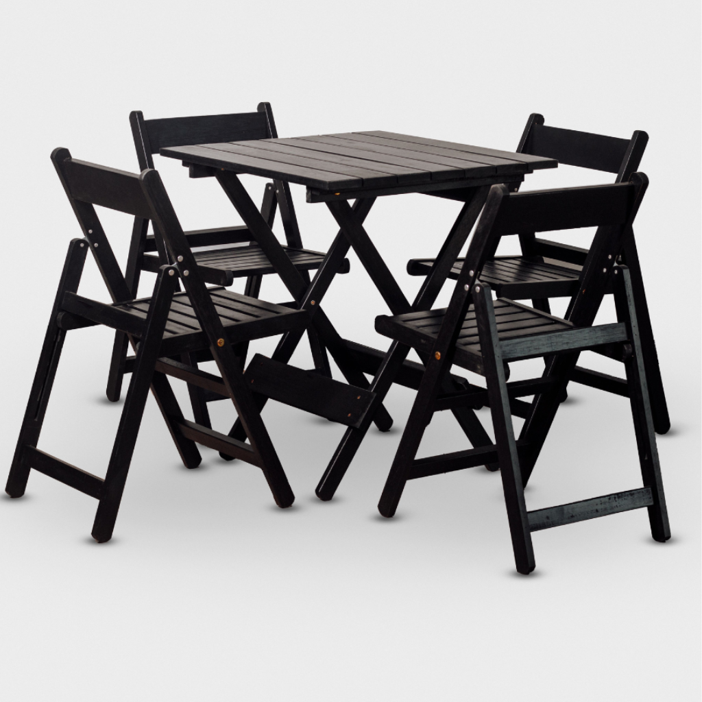 Conjunto Dobrável de Mesa 70x70 e 04 Cadeiras Cor Preta