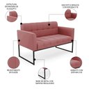 Ver imagem 3 de Sofá Namoradeira Base Industrial Preto Ana Suede Rosê - Ibiza