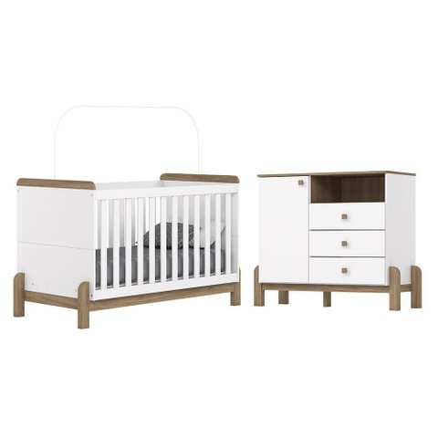 Jogo de Quarto Infantil Ternura com Cômoda e Berço Branco/jequitibá - Móveis Henn