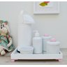 Kit Higiene Porcelana Decoração Bebê Maternidade + Térmica 500ml + Bandeja - Nuvem Rosa. - 1