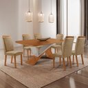 Ver imagem 1 de Mesa de Jantar Yasmin 180 cm Tampo MDF Laminado Canto Copo com 6 Cadeiras Aline