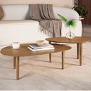 Ver imagem 1 de Kit 2 Peças com Mesa de Centro Maior e Menor MDF Pés em Madeira Maciça Brisa Marrom