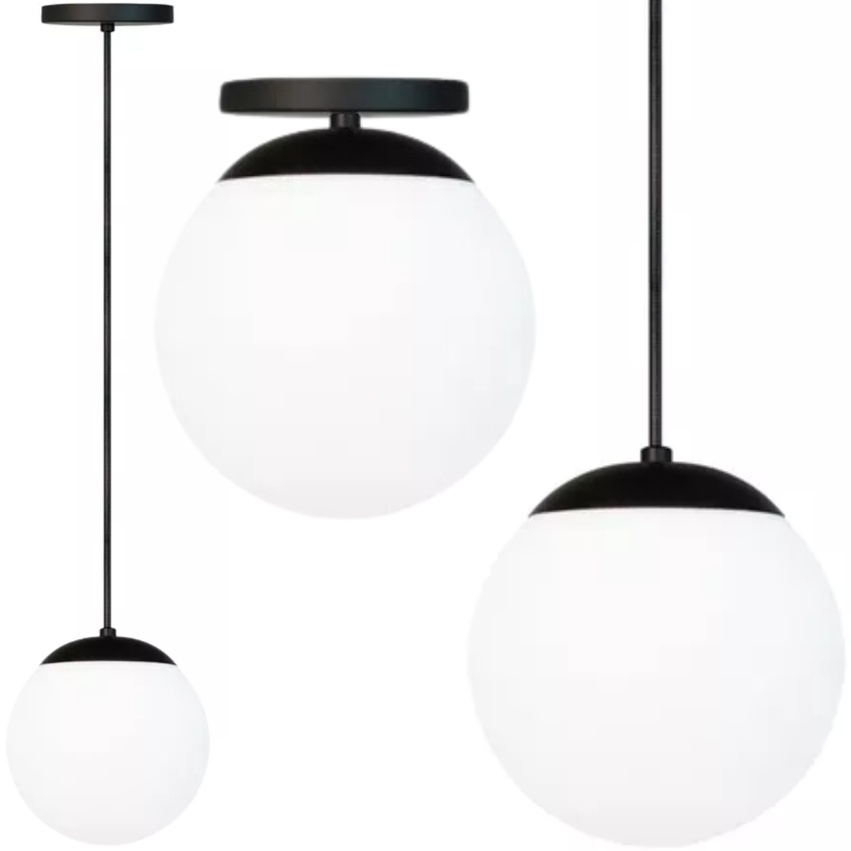 Luminária Lustre Pendente 215cm Jabuticaba Globo Vidro 15cm Metal Teto Gimpo Pj15:preto