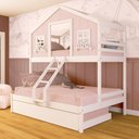 Ver imagem 1 de Treliche Casal/ Solteiro Casinha Dos Sonhos Madeira Maciça Rosa/ Branco Megamobilia