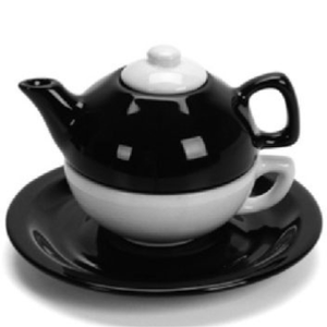 Bule , Xicara e Pires de Cerâmica: Preto e Branco