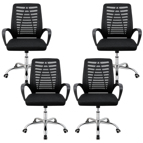 Kit 4 Cadeiras Escritório Ergonômicas E-1078 com Sistema Relax Preto