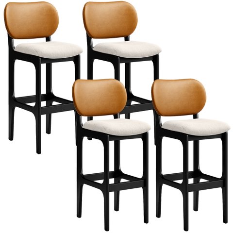 Kit 4 Banquetas Alta Bar Cozinha Jantar Betta L02 Preto Couríssimo Whisky Linho Cru - Lyam Decor
