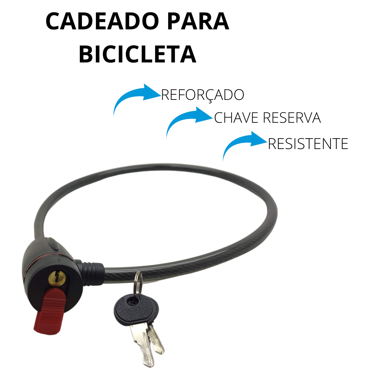 Cadeado Corpo Cilindrico Cabo de Aço Flexivel Bicicleta Motocicleta 1 Metro - 2