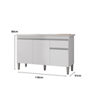 Ver imagem 2 de Multiuso Gabinete Balcão Tatiane 120cm 3 Portas e 1 Gaveta S/tampo - Ajl Móveis Balcão Gabinete para