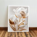 Ver imagem 6 de Kit 3 Quadro Decorativo Sala Flores Tulipas Brancas Gold 4k Qualidade Premium 28x20cm