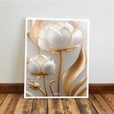 Ver imagem 5 de Kit 3 Quadro Decorativo Sala Flores Tulipas Brancas Gold 4k Qualidade Premium 28x20cm