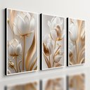 Ver imagem 1 de Kit 3 Quadro Decorativo Sala Flores Tulipas Brancas Gold 4k Qualidade Premium 28x20cm