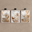 Ver imagem 3 de Kit 3 Quadro Decorativo Sala Flores Tulipas Brancas Gold 4k Qualidade Premium 28x20cm