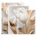 Ver imagem 4 de Kit 3 Quadro Decorativo Sala Flores Tulipas Brancas Gold 4k Qualidade Premium 28x20cm