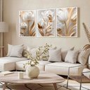 Ver imagem 2 de Kit 3 Quadro Decorativo Sala Flores Tulipas Brancas Gold 4k Qualidade Premium 28x20cm