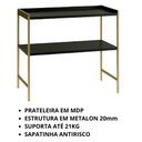 Ver imagem 3 de Aparador Estante Multiuso para Cozinha 2 Prateleiras Londres Pé de Ferro - Jm3 Móveis:preto/dourado