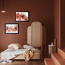 Kit 2 Quadros Horizontais Flores Terracota 24x18cm - com Vidro:madeira Preta - 2