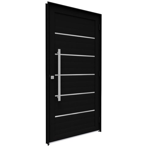 Porta de Alumínio de Giro Lambri com Friso Puxador de 80cm em Aço Inox 215x105cm Lucasa Eccellente Preto