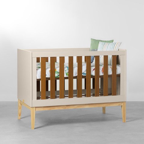 Berço Mini Cama Noah com Pés Square Natural - Areia e Savana Abra Cadabra
