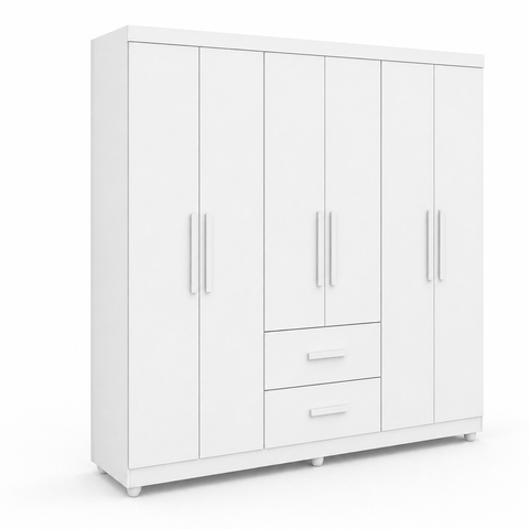 Guarda Roupa Casal Slim 6 Portas 2 Gavetas Branco Formimóveis