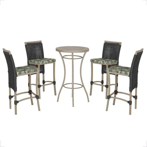 Mesa Bistrô e 4 Banquetas Roma Fendi Corda Estofado 5 Trama Preto