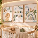 Ver imagem 3 de Kit 3 Quadros Infantil Hakuna Matata Quarto Bebê Menino Menina 40x60 Moldura Madeira