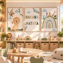Ver imagem 2 de Kit 3 Quadros Infantil Hakuna Matata Quarto Bebê Menino Menina 40x60 Moldura Madeira