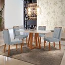 Ver imagem 1 de Conjunto Sala de Jantar Mesa Floripa Madeira Maciça 140x80cm Tampo Retângular Vidro Off White com 4