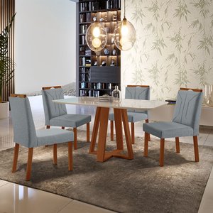 Conjunto Sala de Jantar Mesa Floripa Madeira Maciça 140x80cm Tampo Retângular Vidro Off White com 4 