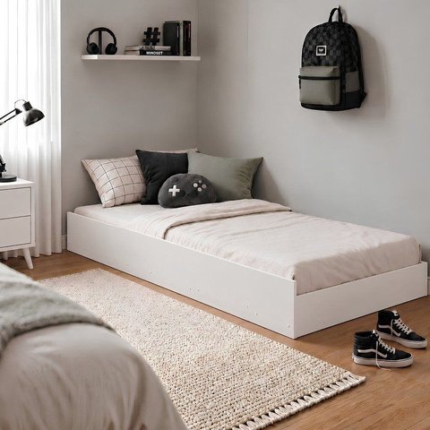 Cama Auxiliar para Cama de Solteiro 100% MDF Branco/Acetinado