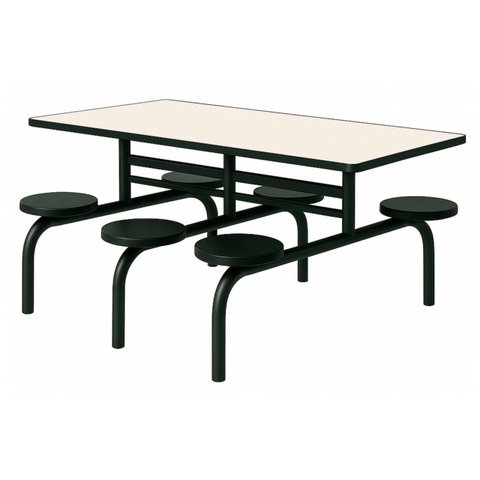 Mesa para Refeitório Fixa 6 Lugares MDP Branco de 25 mm - Assento Preto - 50202