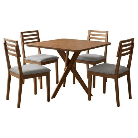 Mesa de Jantar Cacau com 4 Cadeiras Estofadas Juparana Linho Cinza Ornar