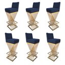 Ver imagem 1 de Kit 06 Banquetas Luma Base de Ferro Sued Azul Marinho - D'classe Decor