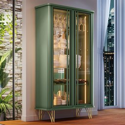 Kit Aparador Buffet Bar Living Santiago com Cristaleira Adega Síria B01 Verde Pistache - Lyam Decor  - 3
