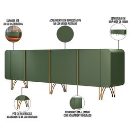Kit Aparador Buffet Bar Living Santiago com Cristaleira Adega Síria B01 Verde Pistache - Lyam Decor  - 8