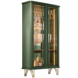 Kit Aparador Buffet Bar Living Santiago com Cristaleira Adega Síria B01 Verde Pistache - Lyam Decor  - 5