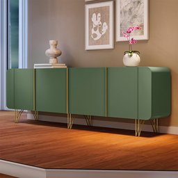 Kit Aparador Buffet Bar Living Santiago com Cristaleira Adega Síria B01 Verde Pistache - Lyam Decor  - 4