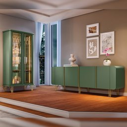 Kit Aparador Buffet Bar Living Santiago com Cristaleira Adega Síria B01 Verde Pistache - Lyam Decor  - 2